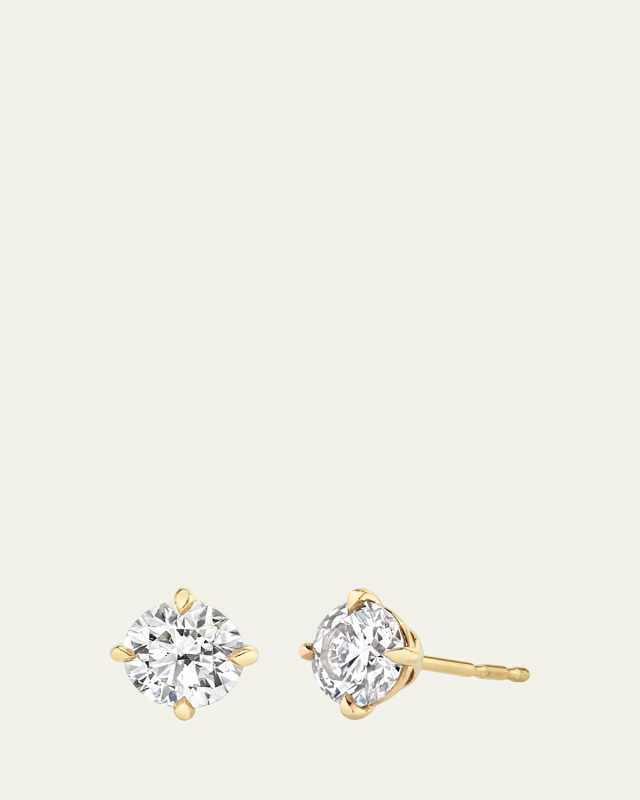 14K Gold Brilliant Round Solitaire Lab Grown Diamond Stud Earrings, 2.00tcw